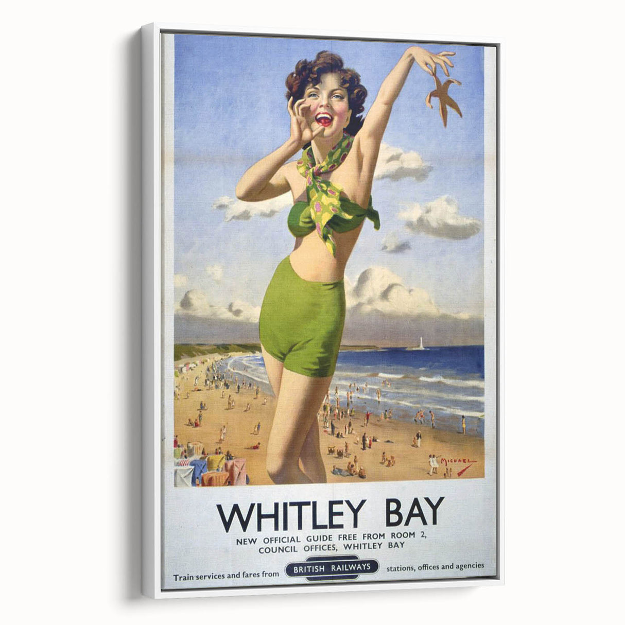 Vintage Whitley Bay Travel Poster - Retro Beach Wall Art