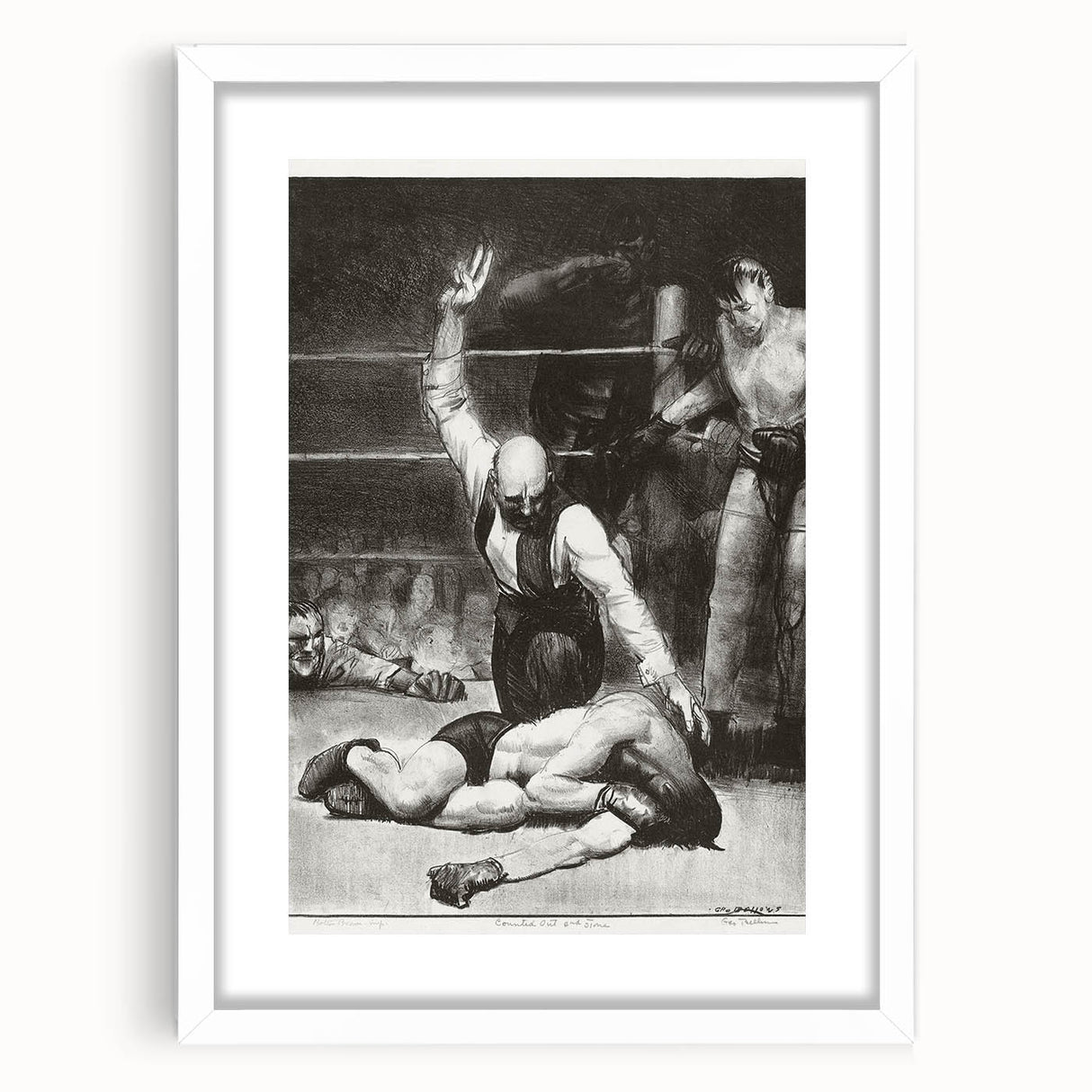 Realism Art Print of a Boxing Scene - Intense Moment in the Ring