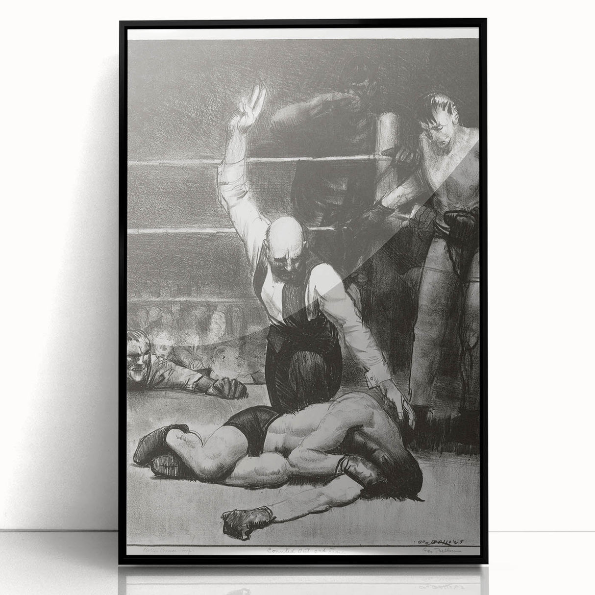 Realism Art Print of a Boxing Scene - Intense Moment in the Ring