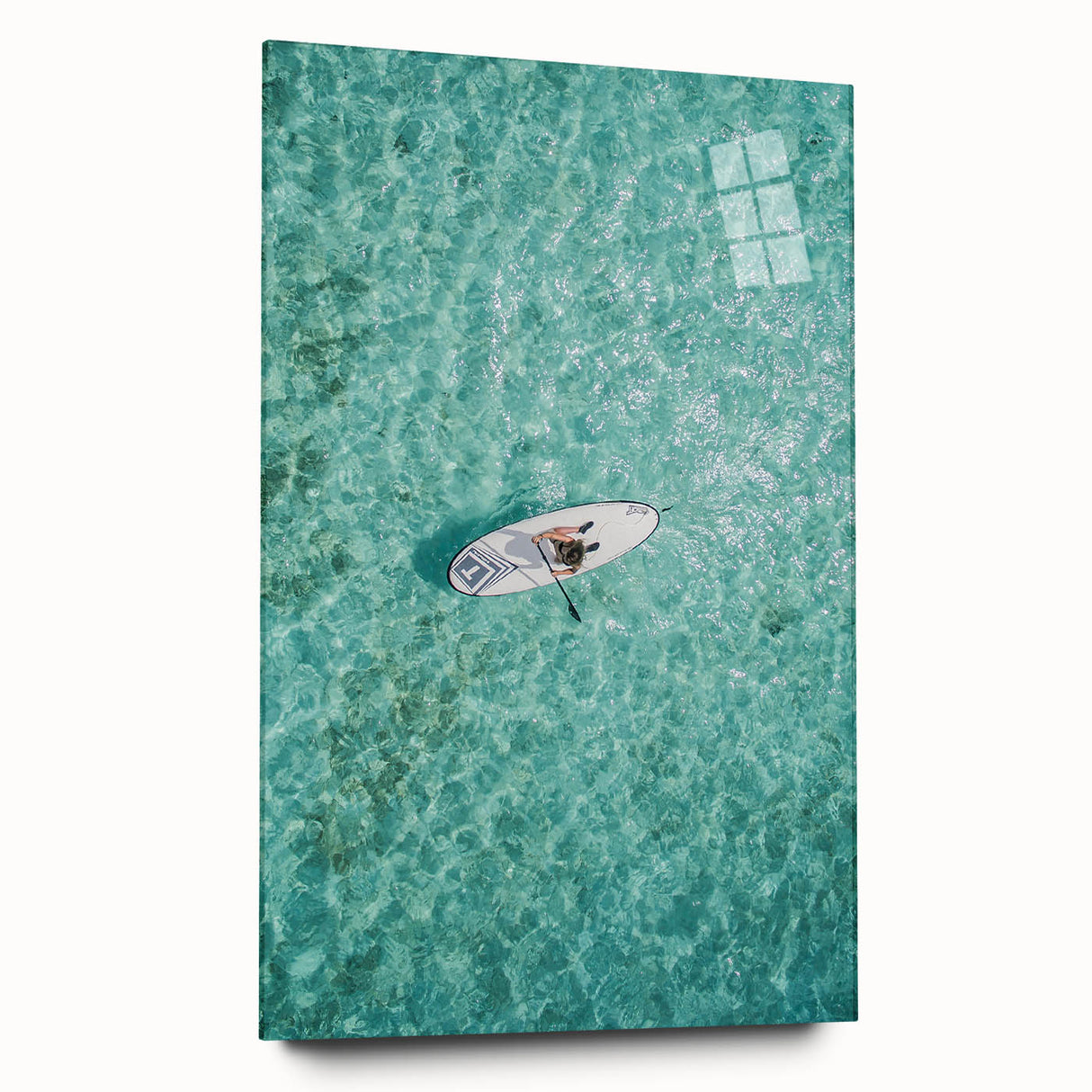 Large abstract wall art on acrylic glass depicting vibrant summer colors, ideal for bedroom or dining room decor.