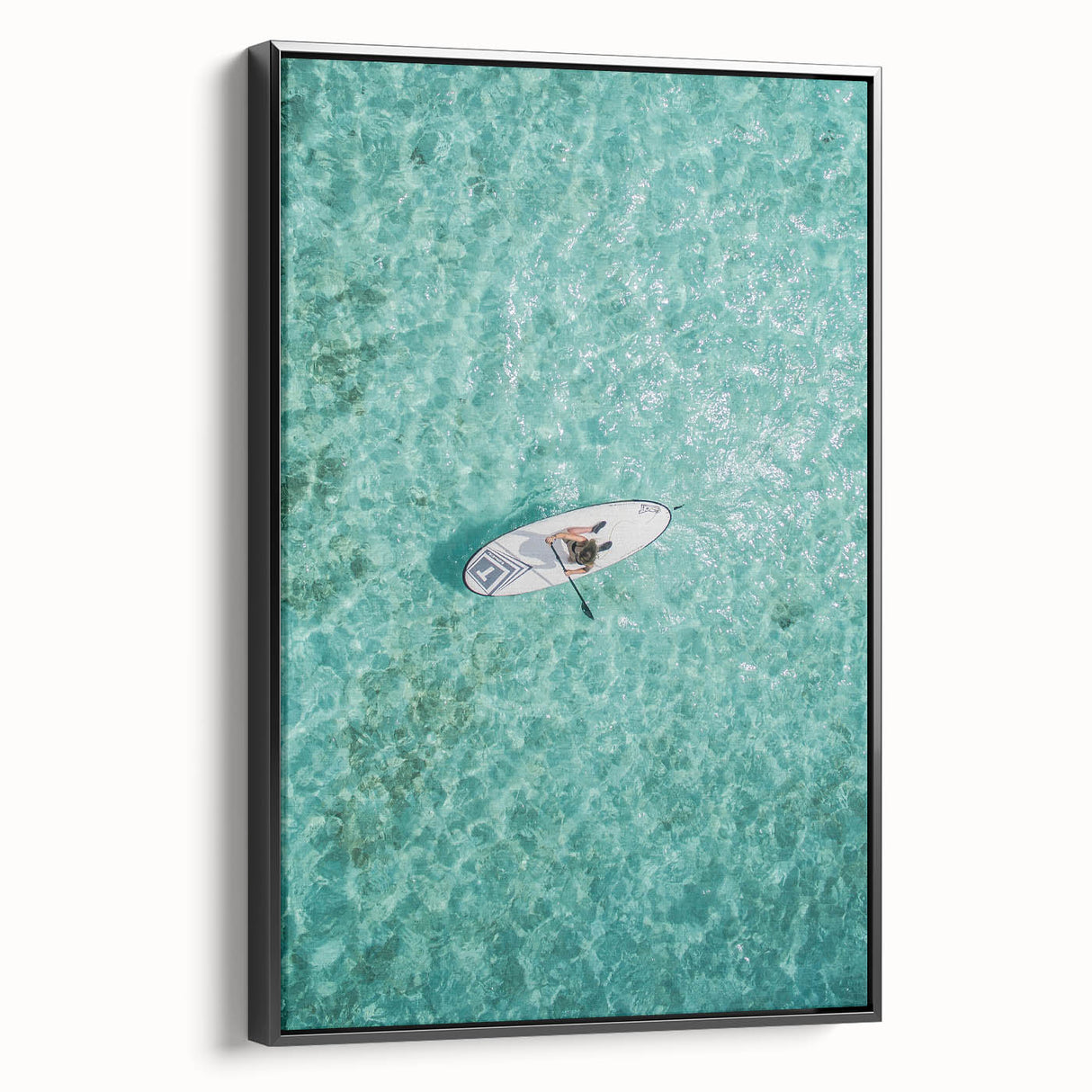 Black and white vintage poster art of a summer landscape on framed canvas, ideal for bedroom decor.