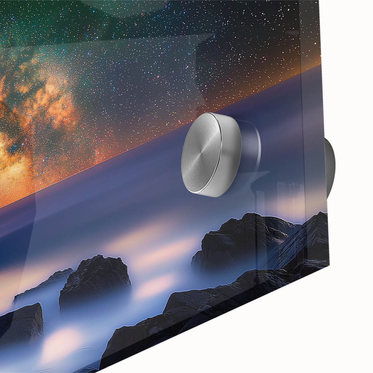 Close-up of a vibrant acrylic landscape artwork showcasing dramatic cliffs and vivid colors, ideal for modern home decor. Perfect for adding depth to any room.