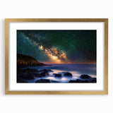 Elegant gold-framed landscape artwork showcasing dramatic cliffs and serene skies, perfect for enhancing home decor with a touch of sophistication and nature's beauty.