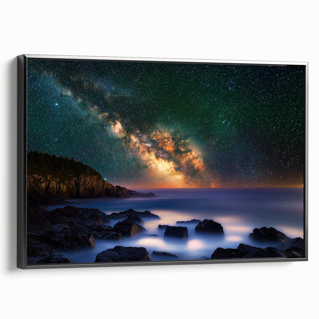 Framed canvas artwork depicting a dramatic cliff landscape in vibrant colors, showcasing detailed textures and shadows, ideal for enhancing modern home decor.