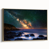 Framed canvas artwork showcasing a stunning landscape featuring cliffs with a golden hue, perfect for home decor. Ideal for enhancing modern interiors or nature-themed spaces.