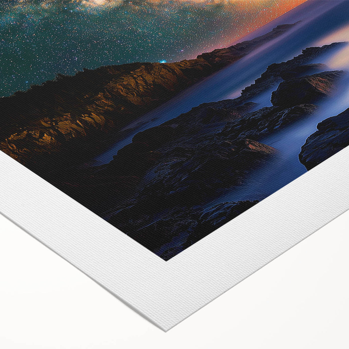 Vibrant rolled canvas depicting a dramatic cliff landscape, showcasing rich colors and intricate details, perfect for enhancing modern home decor.