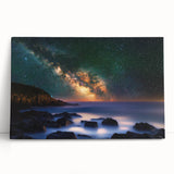Stretched canvas artwork depicting dramatic cliffs and serene landscapes, showcasing vibrant colors and fine details, perfect for home decor or art lovers.
