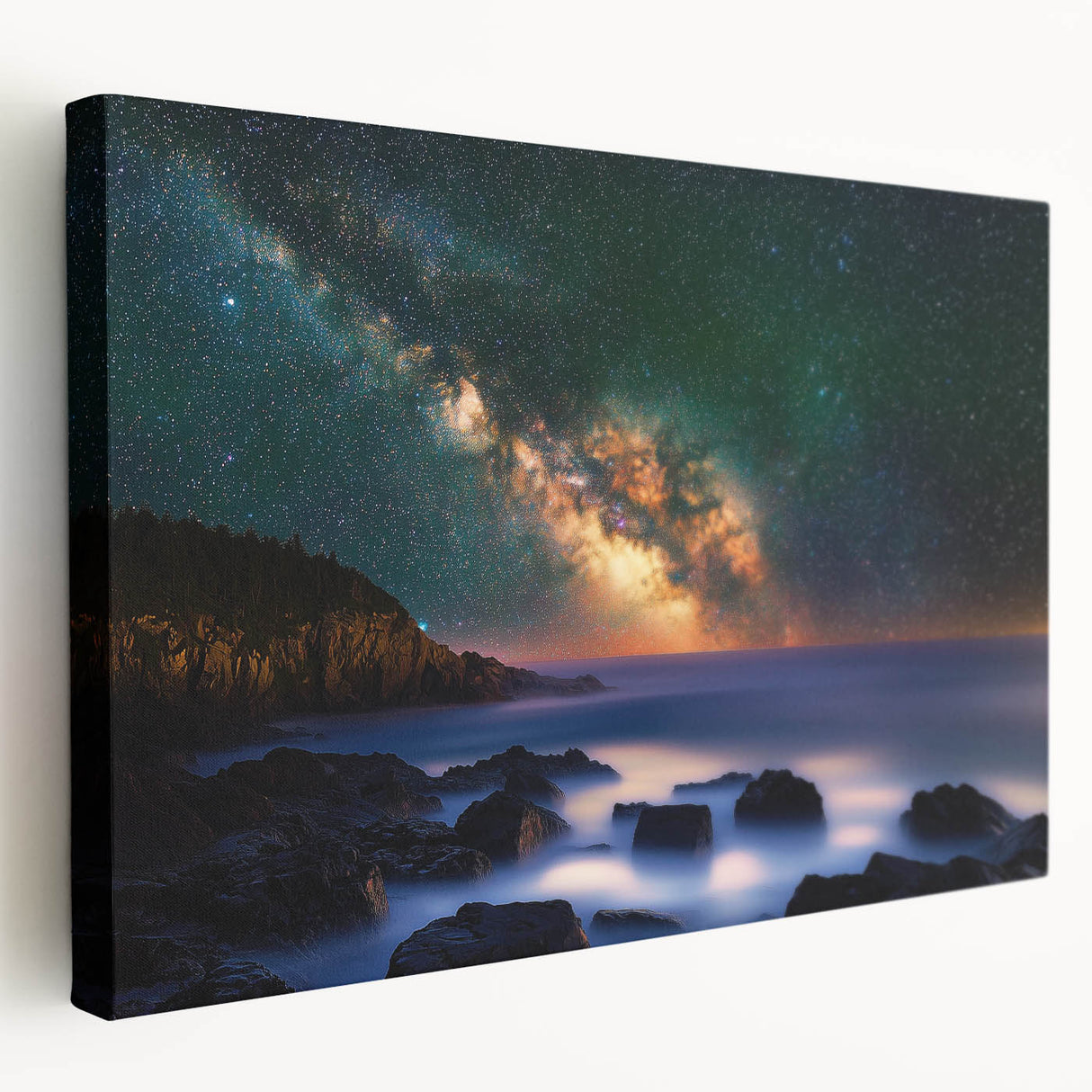 Stretched canvas artwork showcasing a dramatic landscape of cliffs, with vivid colors and intricate details, perfect for enhancing modern home decor or art collections.