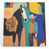 Vibrant Western Living Room Wall Art – Cowboy & Horse Canvas