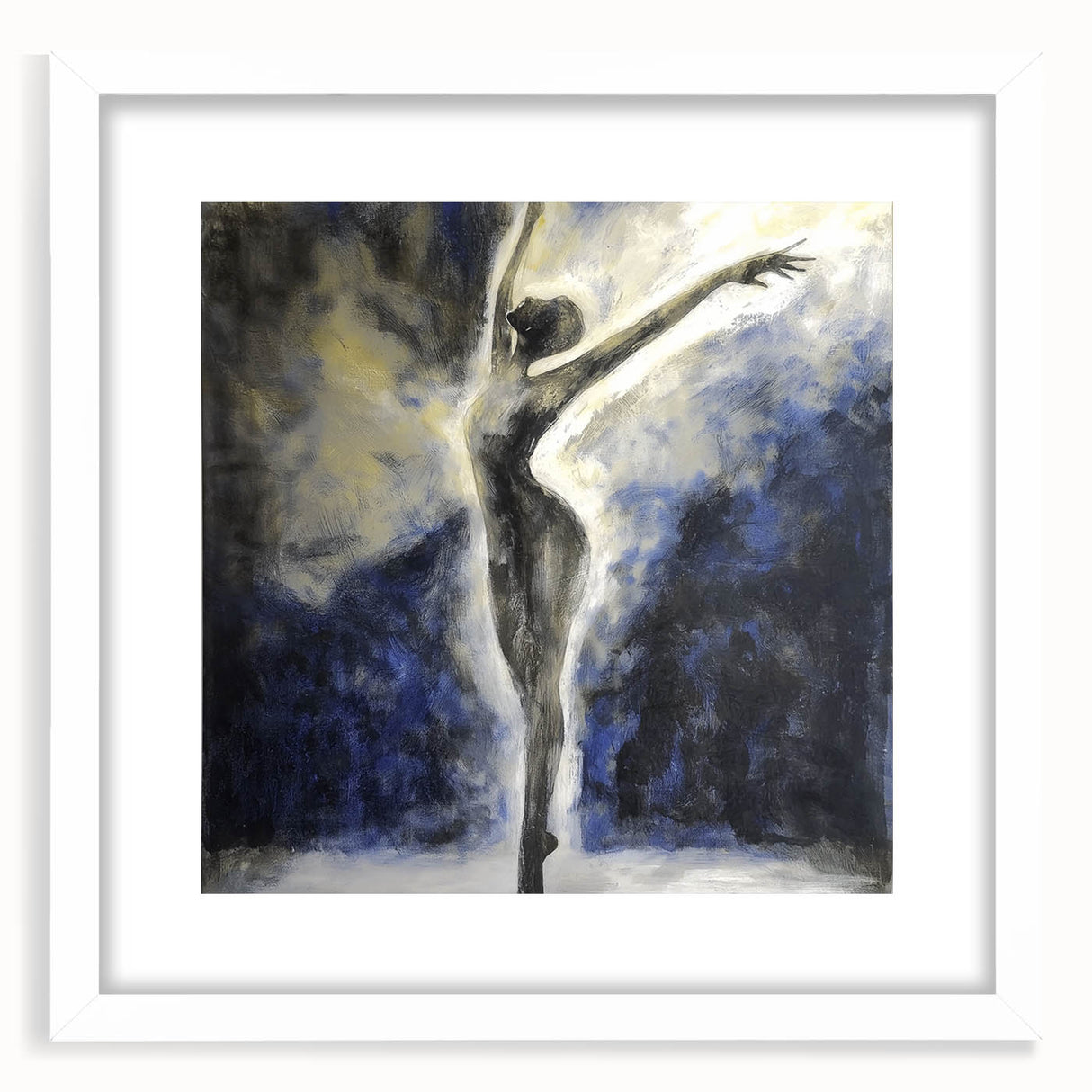 Abstract figurative art frame in white, showcasing a minimalist design with a mat. Perfect for modern decor, ideal for enhancing any living space or gallery.