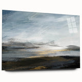 Abstract landscape wall art displayed in a sleek acrylic frame, showcasing vibrant colors and fluid shapes, perfect for modern home decor. The side view highlights its contemporary design and adds depth to any interior space.