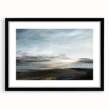 Abstract landscape wall art framed with a black mat, showcasing vibrant colors and dynamic shapes, ideal for modern home decor, adding depth and style.
