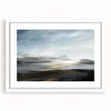 Abstract landscape wall art framed in white with a mat, showcasing vibrant colors and fluid shapes, ideal for modern home decor and artistic ambiance.