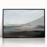 Framed abstract landscape wall art featuring a striking black acrylic design, showcasing vibrant colors and intricate patterns, perfect for modern home decor.