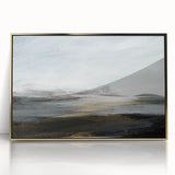 Framed abstract landscape wall art featuring vibrant gold accents on a textured acrylic surface, perfect for modern home decor, adding elegance and warmth to any room.