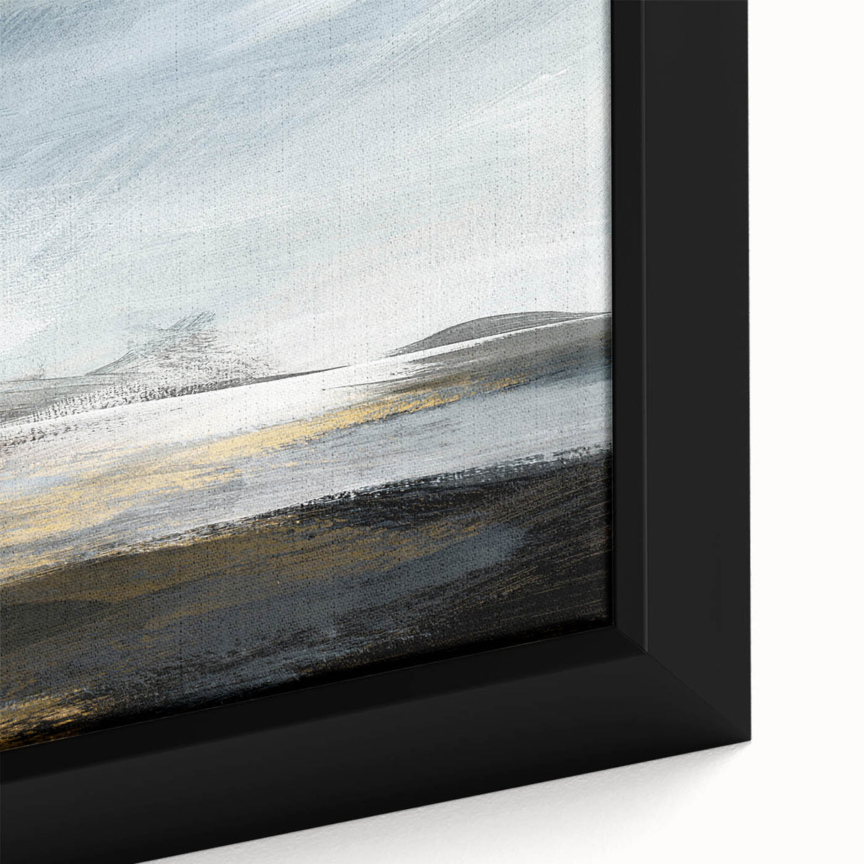 Close-up of a framed abstract landscape wall art piece, showcasing vibrant colors and intricate textures that enhance any modern decor setting.