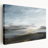 Abstract landscape wall art on stretched canvas showcasing vibrant colors and textured details, perfect for modern home decor, displayed in a side view.