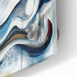 Large Abstract Wall Art – White, Navy & Gold with Red Accents