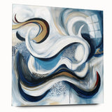 Large Abstract Wall Art – White, Navy & Gold with Red Accents