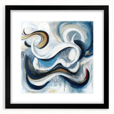 Large Abstract Wall Art – White, Navy & Gold with Red Accents