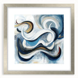 Large Abstract Wall Art – White, Navy & Gold with Red Accents