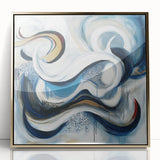 Large Abstract Wall Art – White, Navy & Gold with Red Accents