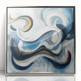 Large Abstract Wall Art – White, Navy & Gold with Red Accents