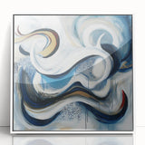Large Abstract Wall Art – White, Navy & Gold with Red Accents
