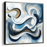Large Abstract Wall Art – White, Navy & Gold with Red Accents