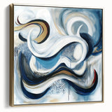 Large Abstract Wall Art – White, Navy & Gold with Red Accents