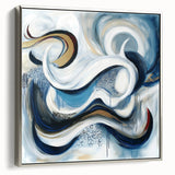 Large Abstract Wall Art – White, Navy & Gold with Red Accents