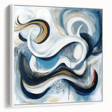 Large Abstract Wall Art – White, Navy & Gold with Red Accents