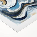 Large Abstract Wall Art – White, Navy & Gold with Red Accents