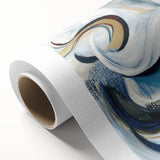 Large Abstract Wall Art – White, Navy & Gold with Red Accents