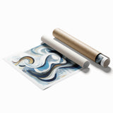 Large Abstract Wall Art – White, Navy & Gold with Red Accents