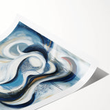 Large Abstract Wall Art – White, Navy & Gold with Red Accents