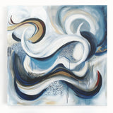 Large Abstract Wall Art – White, Navy & Gold with Red Accents