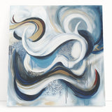 Large Abstract Wall Art – White, Navy & Gold with Red Accents