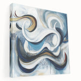 Large Abstract Wall Art – White, Navy & Gold with Red Accents