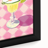 Extra large framed canvas featuring a close-up of colorful, textured food and drink items on a black background.