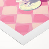 Art deco poster featuring a stylized cocktail glass, in muted gold and black tones on rolled canvas.