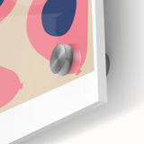 Close-up of large abstract wall art featuring fruits in vibrant colors on acrylic glass, ideal for dining room decor.