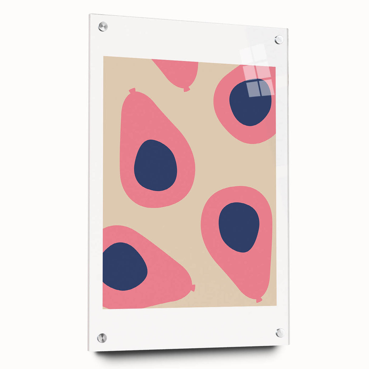 Acrylic print of large abstract fruit designs in vivid colors, ideal for dining room decor.