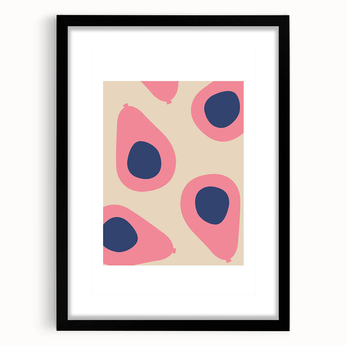 Extra large abstract art print of colorful, textured fruits on a black framed canvas, ideal for living room decor.