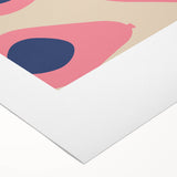 Art deco poster featuring assorted fruits in bold colors on rolled canvas, suitable for dining room wall art.