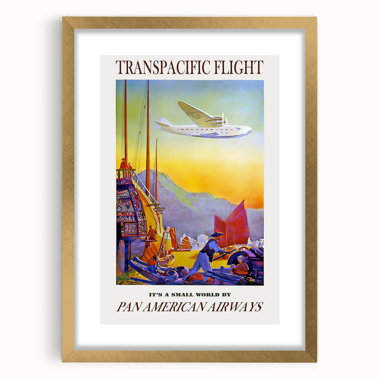 Vintage Transpacific Flight Poster - Retro World Travel Wall Art