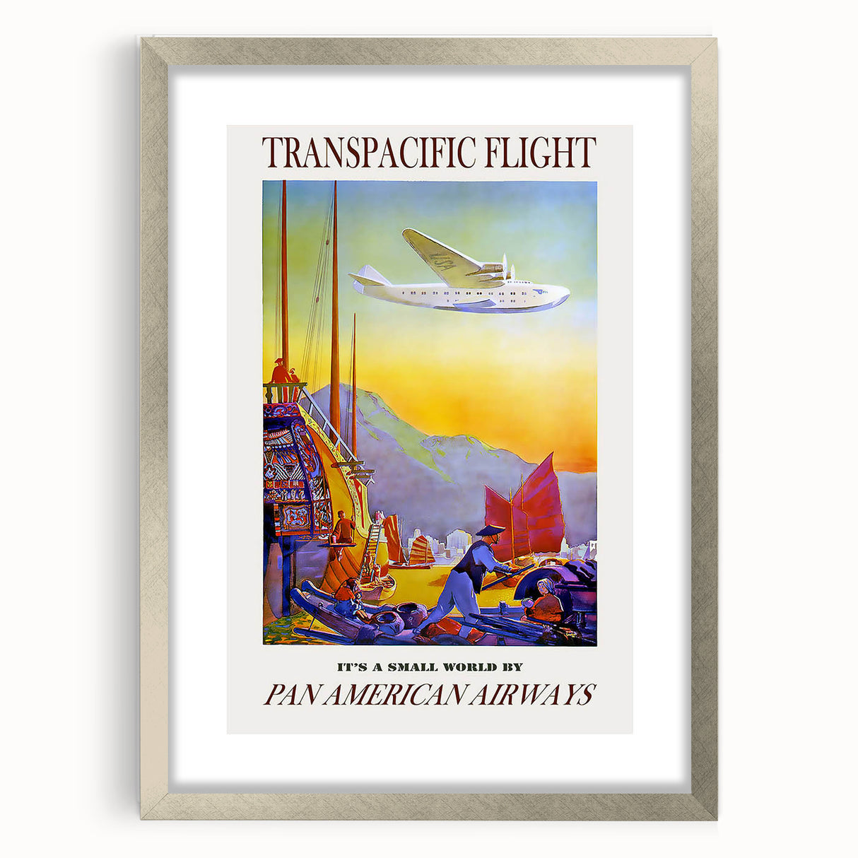 Vintage Transpacific Flight Poster - Retro World Travel Wall Art