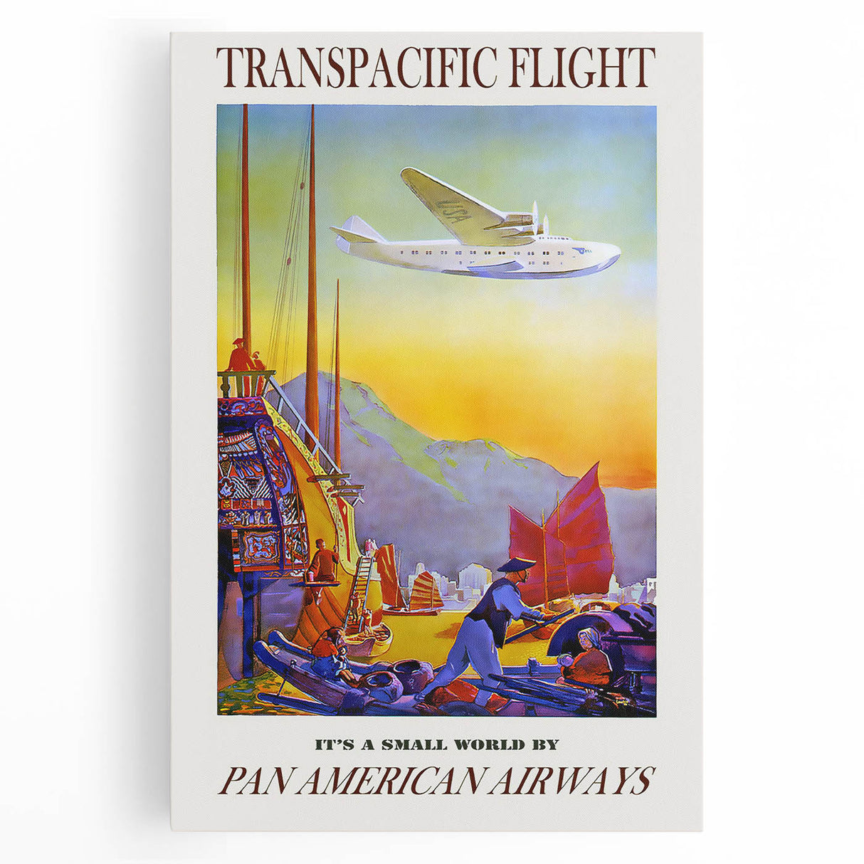 Vintage Transpacific Flight Poster - Retro World Travel Wall Art