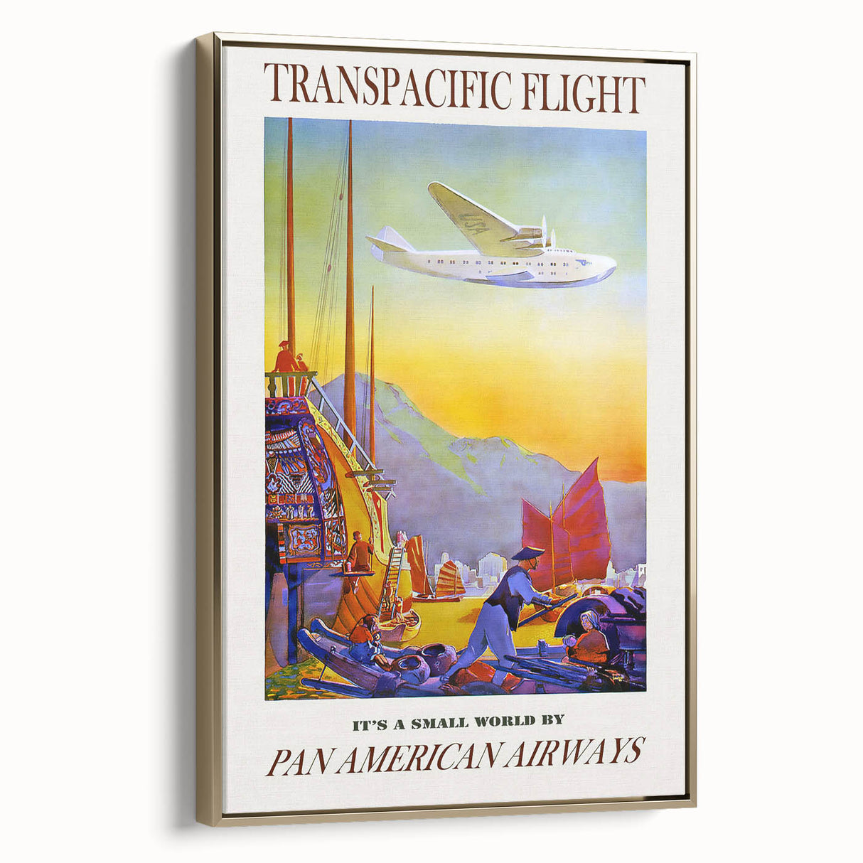 Vintage Transpacific Flight Poster - Retro World Travel Wall Art