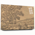 Realism Art Print of a Serene Landscape with Figures and Dog